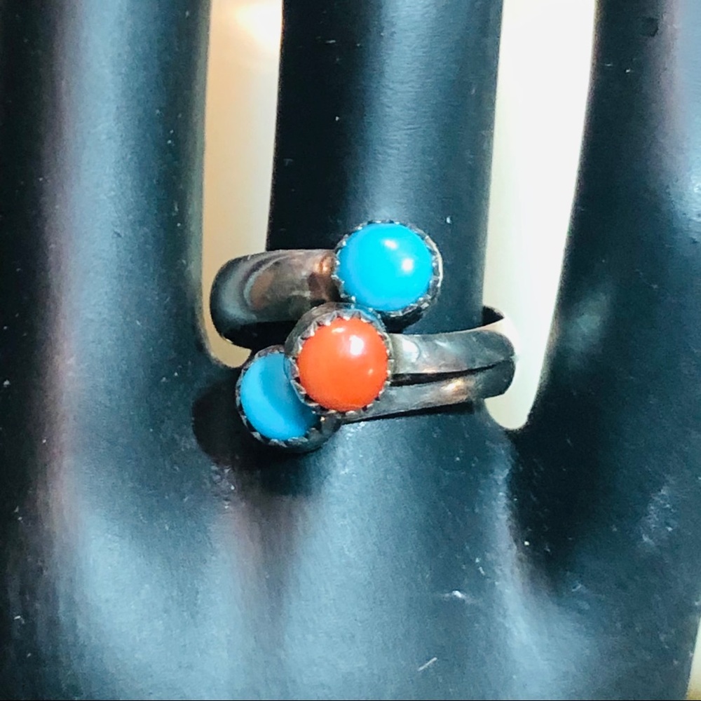 Lovely  Sterling Silver Turquoise&Coral Ring! - Picture 9 of 10